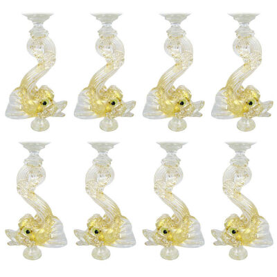 Eight Salviati Italian Venetian Murano Wine Stem Glasses