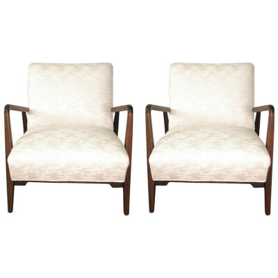 Pair of Jens Risom Walnut Frame Armchairs