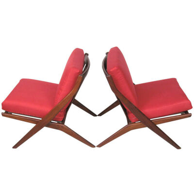Folke Ohlsson for DUX Walnut Scissor Chairs