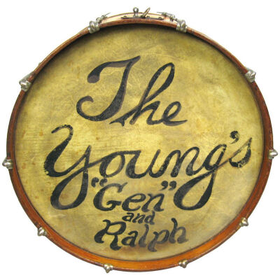 1920's Ludwig Drum Table with glass top, The Young's "Gen" and Ralph