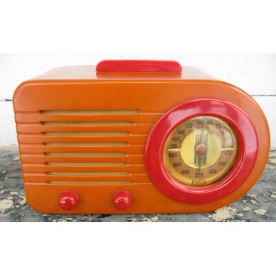 1940 Fada Art Deco Bullet Catalin Bakelite Radio, Yellow with Red Trim