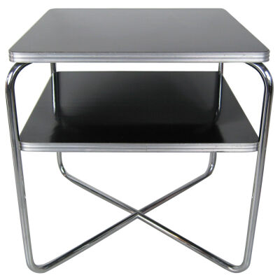 Streamline Art Deco Wolfgang Hoffman Table by Royal Chrome Black X Base