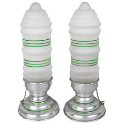 Pair of American Art Deco Aluminum and Frosted Glass Table Lamps