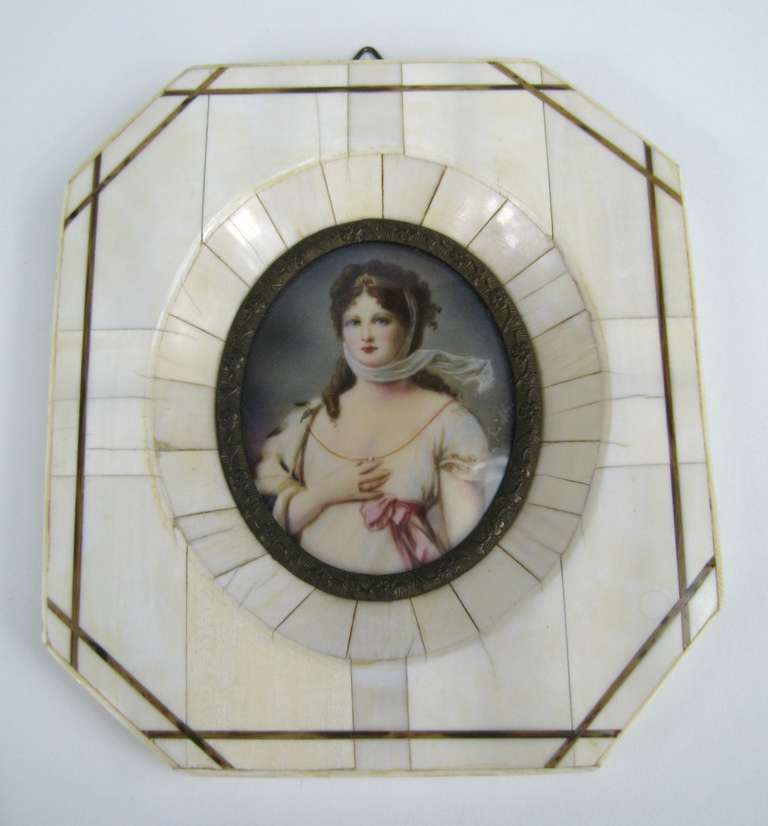 19th c. Victorian Painted on Bone Frame Portrait Miniature - Image 2