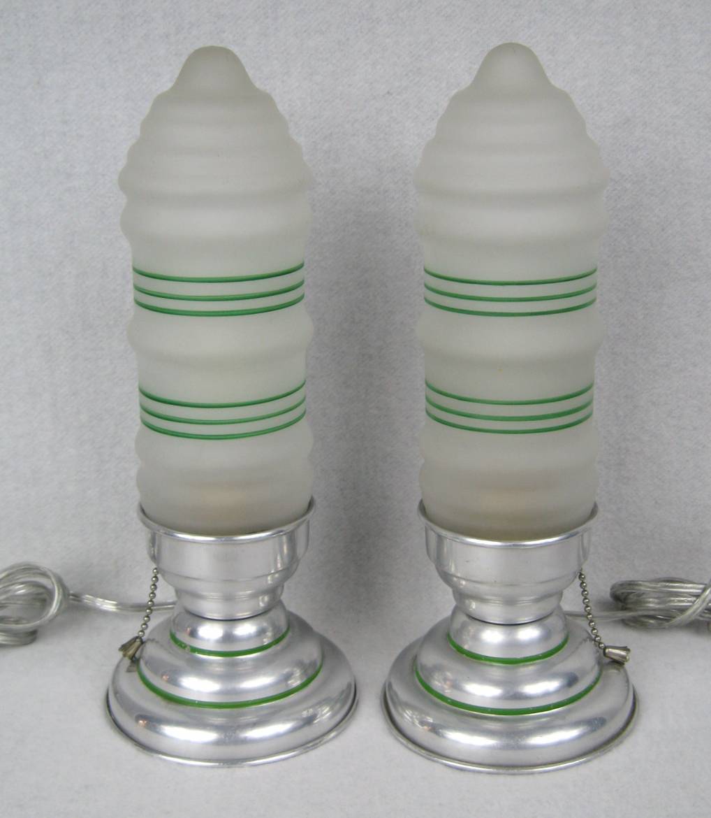 Pair of American Art Deco Aluminum and Frosted Glass Table Lamps - Image 2