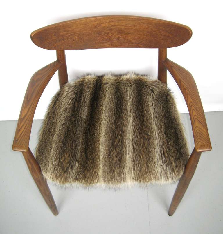 Pair of Mid-Century Modern Teak Chairs, Fur Seats - Image 3